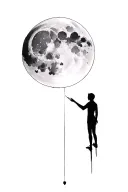 moon with silohoutte looking up at the sky tattoo design idea