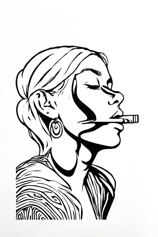 beautiful young female smoking a blunt, side view of her face tattoo design idea