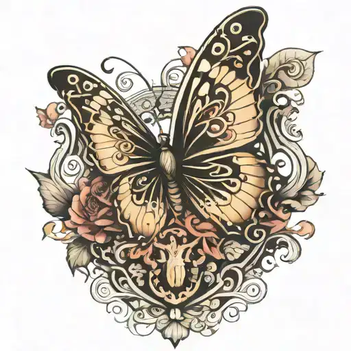 A realistic butterfly with insurance-related symbols like a shield or scales of justice incorporated into the design tattoo design idea
