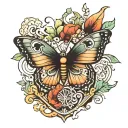 A realistic butterfly with insurance-related symbols like a shield or scales of justice incorporated into the design tattoo design idea