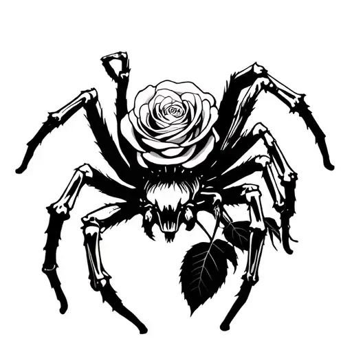 a spider with bulging bones and the belly of a spider in the form of a rose tattoo design idea