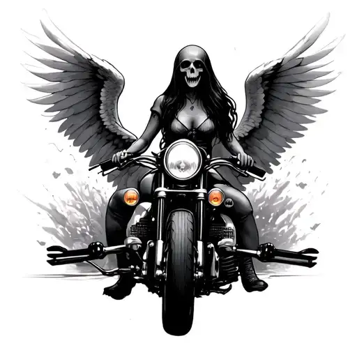 angels of death, motorcycle, girl tattoo design idea