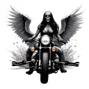 angels of death, motorcycle, girl tattoo design idea
