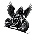 angels of death, motorcycle, girl tattoo design idea