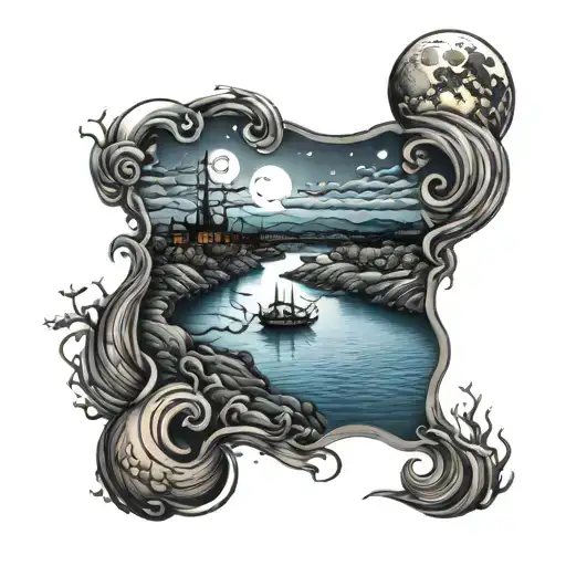 moon, river, night, hell in front of you tattoo design idea