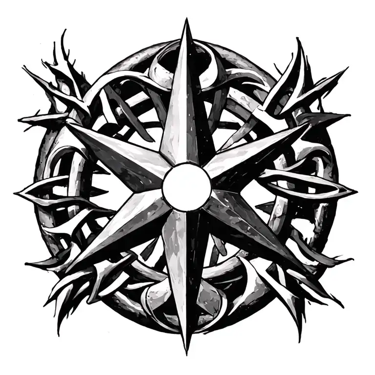 chaos star symbol, origin symbol, evolution symbol intertwined, DNA symbol in the circle in the star tattoo design idea