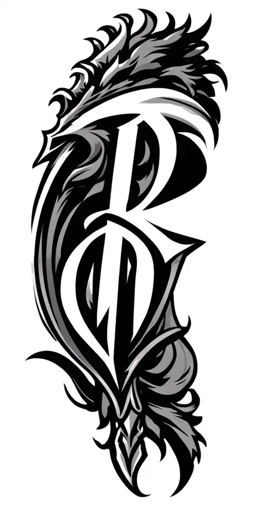 Warrior , coat of arms of Balance , letter B tattoo design idea