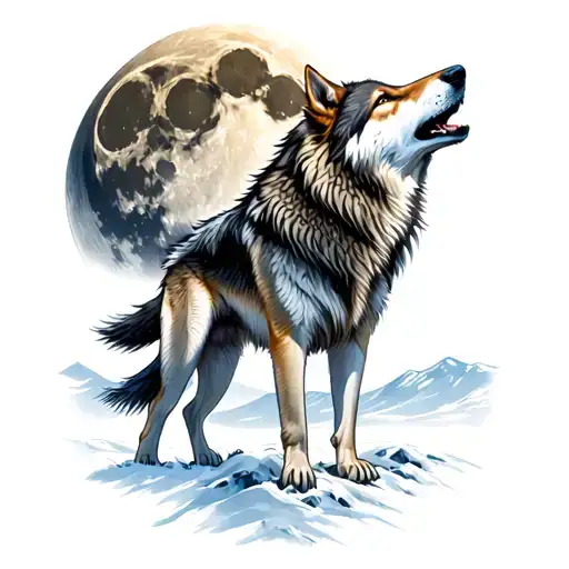 a Native American wolf howling at the moon tattoo design idea