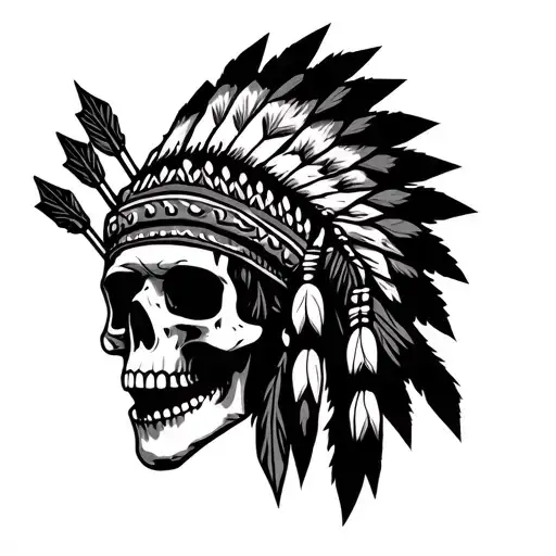 skull with Indian headdress with arrows in his head tattoo design idea