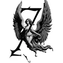 broken angel around number 7 with the text come and save me before i falla apart tattoo design idea
