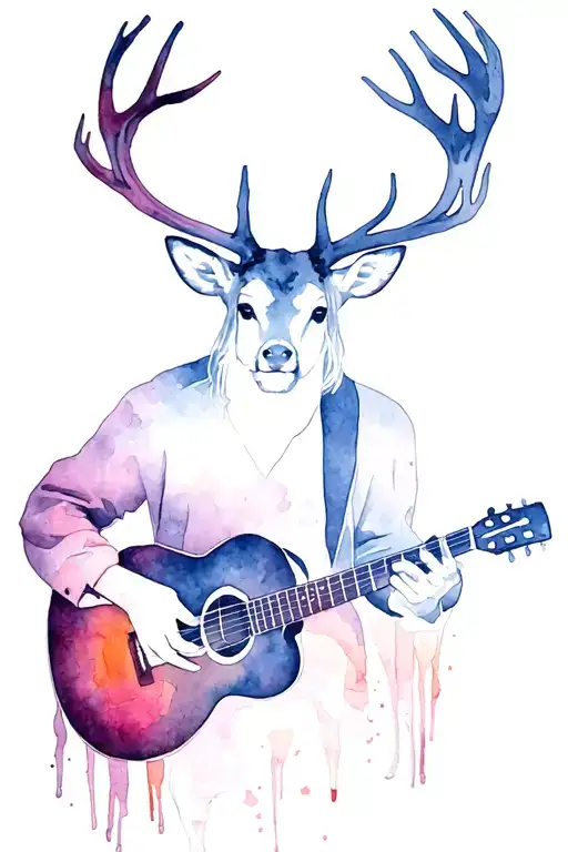 deer in the fores, Kurt Cobain playing the Guitar tattoo design idea