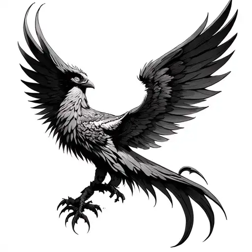 "Warrior " phoenix with open wings tattoo design idea