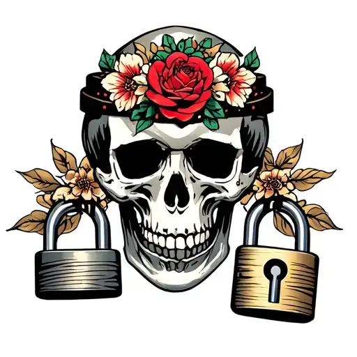 slave collar and padlock around a skull tattoo design idea