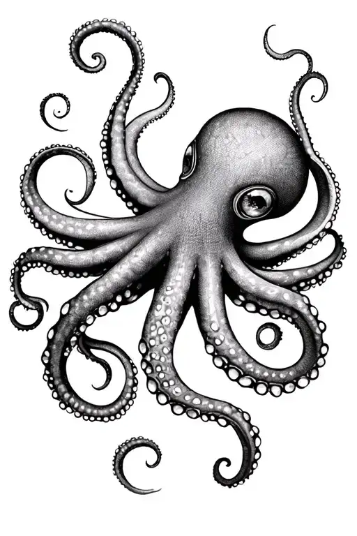 giant Pacific octopus feminine fine line tattoo design idea