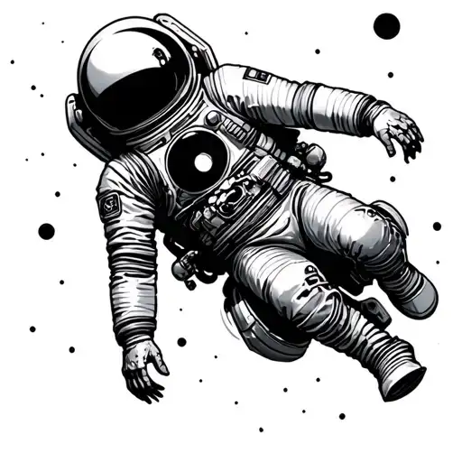 dead floating astronaut with black hole  tattoo design idea