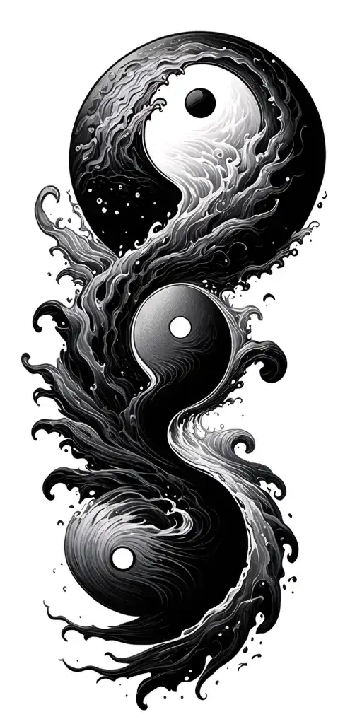 yin and yang symbol splitting a turbulent waters tattoo design idea