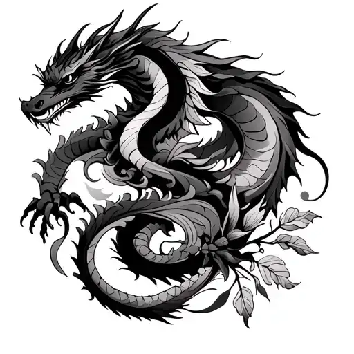 swirly dragon with Indian paintbrush intertwined for back tattoo tattoo design idea