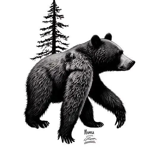 tall tree with momma bear tattoo design idea
