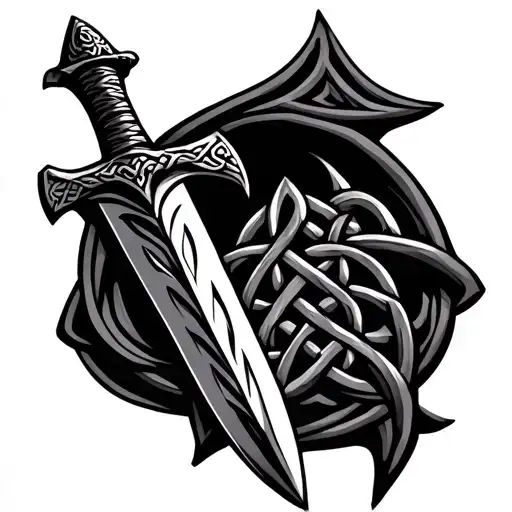 traditional dagger with Celtic knots  tattoo design idea