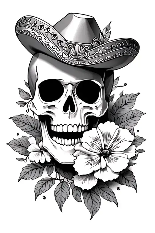 mariachi skull with flower with body covering half of forearm  tattoo design idea