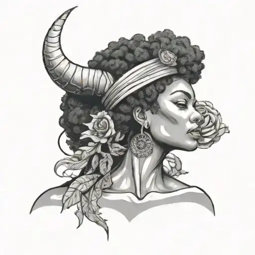 afro aries goddess clothed tattoo design idea