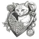 white cat in a locket heart shaped lock tattoo design idea