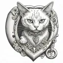white cat in a locket heart shaped lock tattoo design idea