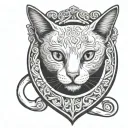 white cat in a locket heart shaped lock tattoo design idea