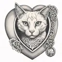 white cat in a locket heart shaped lock tattoo design idea