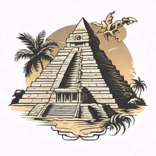 Mayan pyramid emerging tattoo design idea