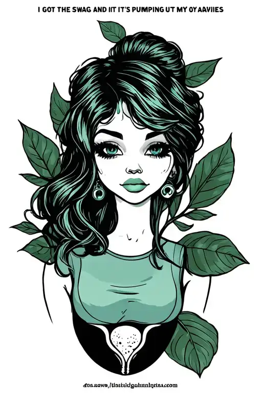 y2k, saying "i got the swag and it's pumping out my ovaries", subtle ovary drawing  tattoo design idea