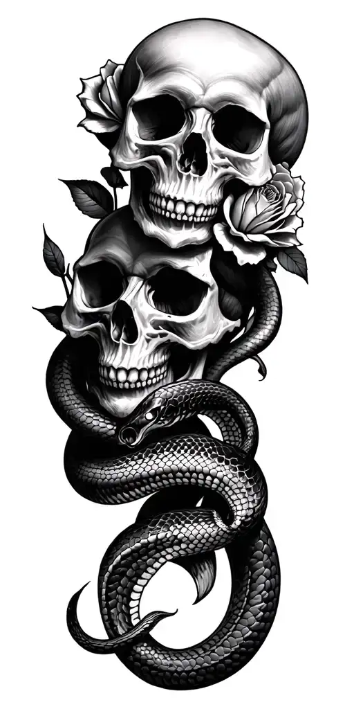 Rosas, skulls with snakes tattoo design idea