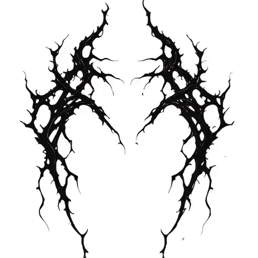 Sharp, abstract lines like tendons or energy cracks. Flowing, aggressive, irregular shape, no shading. tattoo design idea