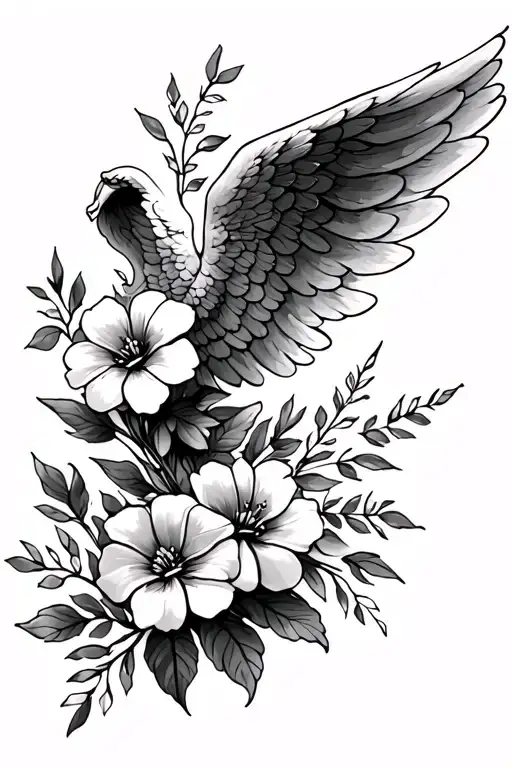 angel wing, flowers, memorial for mom tattoo tattoo design idea