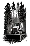bulldozer surrounded by forest scene with a hidden T M tattoo design idea