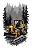 bulldozer surrounded by forest scene with a hidden T M tattoo design idea