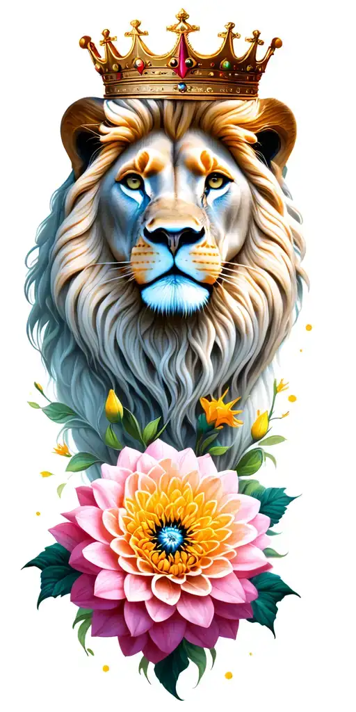 royal lion crown compass dahlia tattoo design idea