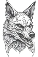wolf skull with wide open mouth tattoo design idea