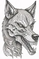 wolf skull with wide open mouth tattoo design idea