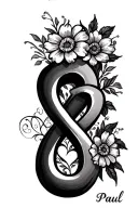infinity sign incorporated within his name Paul with flowers and a heart tattoo design idea