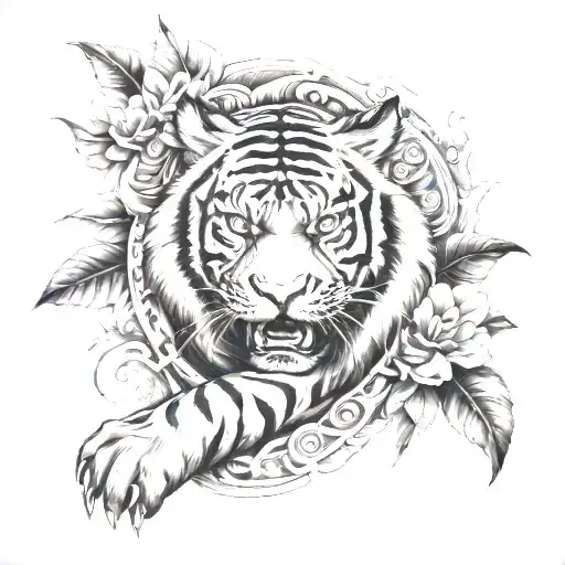 biomechanical Polynesian tiger tattoo tattoo design idea