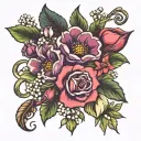 violet and primrose and Lily of the Valley and Hawthorn Flower and rose and honeysuckle tattoo design idea