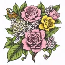 violet and primrose and Lily of the Valley and Hawthorn Flower and rose and honeysuckle tattoo design idea