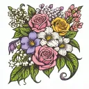 violet and primrose and Lily of the Valley and Hawthorn Flower and rose and honeysuckle tattoo design idea