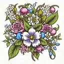 violet and primrose and Lily of the Valley and Hawthorn Flower and rose and honeysuckle tattoo design idea