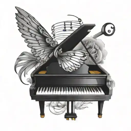 piano keys, lung cancer ribbon, the name Sharon, wings, glasses  tattoo design idea