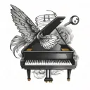 piano keys, lung cancer ribbon, the name Sharon, wings, glasses  tattoo design idea