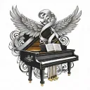 piano keys, lung cancer ribbon, the name Sharon, wings, glasses  tattoo design idea