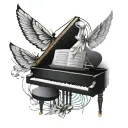 piano keys, lung cancer ribbon, the name Sharon, wings, glasses  tattoo design idea