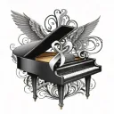 piano keys, lung cancer ribbon, the name Sharon, wings, glasses  tattoo design idea
